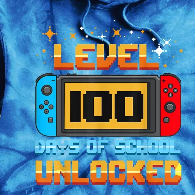 Level 100 Days Of School Unlocked Gamer Funny 100th Day. Tie Dye Hoodie