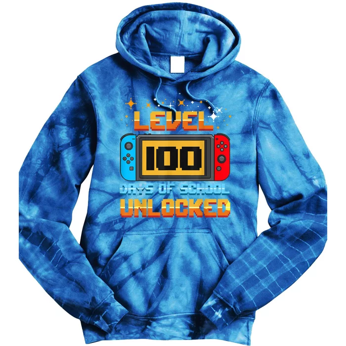 Level 100 Days Of School Unlocked Gamer Funny 100th Day. Tie Dye Hoodie