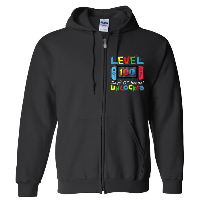 Level 100 Days Of School Unlocked Video Games Controller Full Zip Hoodie