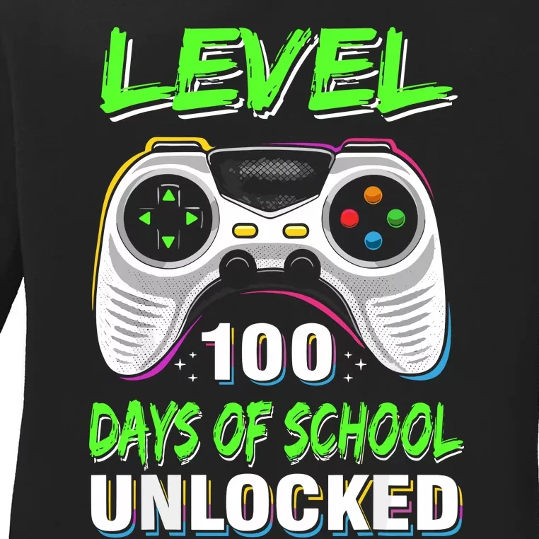 Level 100 Days Of School Unlocked Gamer Video Games Ladies Long Sleeve Shirt