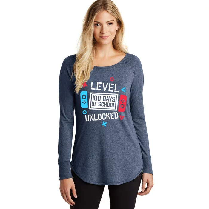 Level 100 Days Of School Unlocked Gamer Video Games Boy Women's Perfect Tri Tunic Long Sleeve Shirt