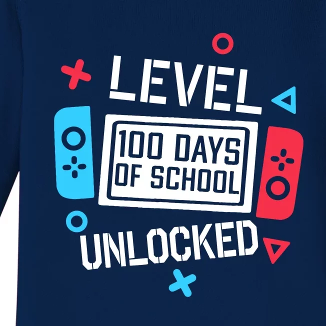 Level 100 Days Of School Unlocked Gamer Video Games Boy Baby Long Sleeve Bodysuit