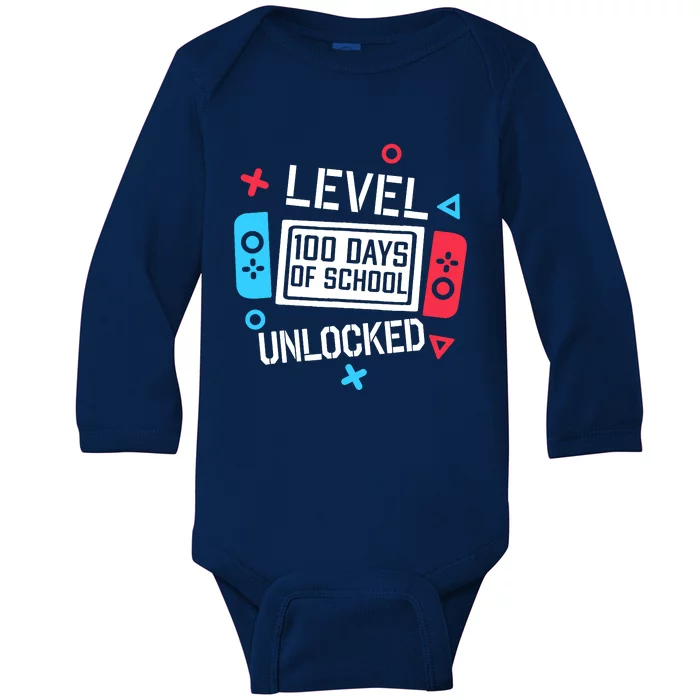 Level 100 Days Of School Unlocked Gamer Video Games Boy Baby Long Sleeve Bodysuit