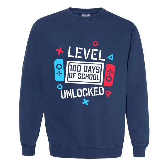 Level 100 Days Of School Unlocked Gamer Video Games Boy Garment-Dyed Sweatshirt