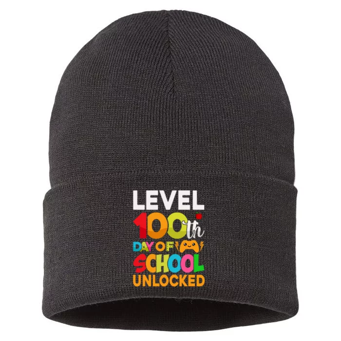 Level 100 Days Of School Unlocked Gamer Video Games Sustainable Knit Beanie