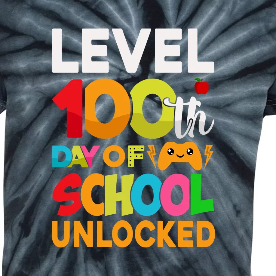 Level 100 Days Of School Unlocked Gamer Video Games Kids Tie-Dye T-Shirt