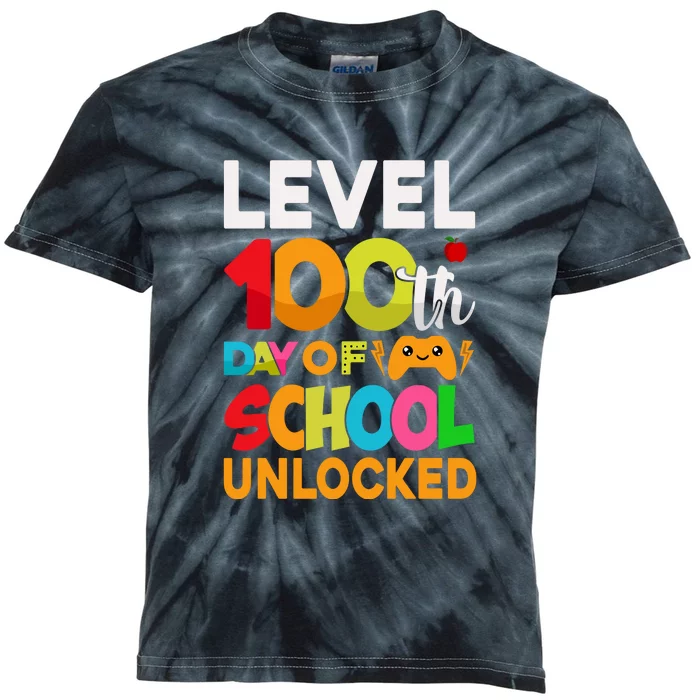 Level 100 Days Of School Unlocked Gamer Video Games Kids Tie-Dye T-Shirt