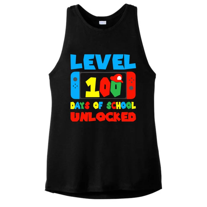 Level 100 Days Of School Unlocked Video Games Gamer Ladies Tri-Blend Wicking Tank