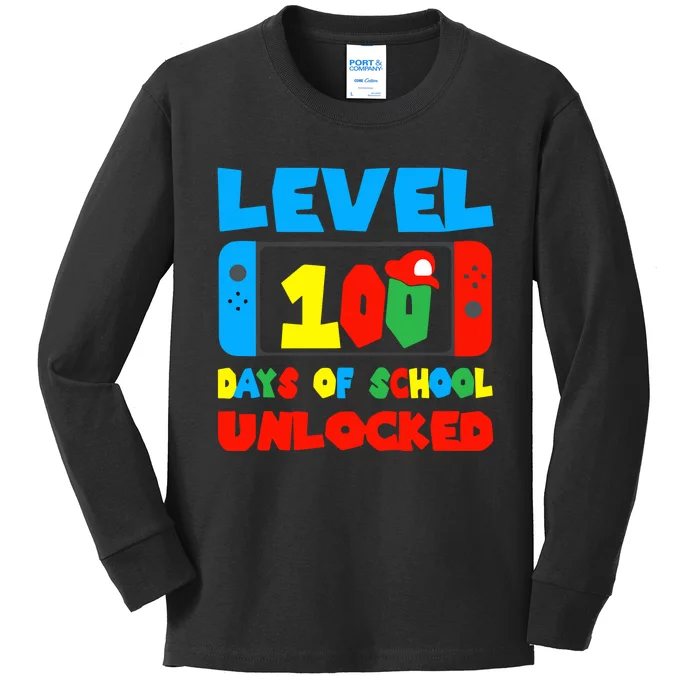 Level 100 Days Of School Unlocked Video Games Gamer Kids Long Sleeve Shirt