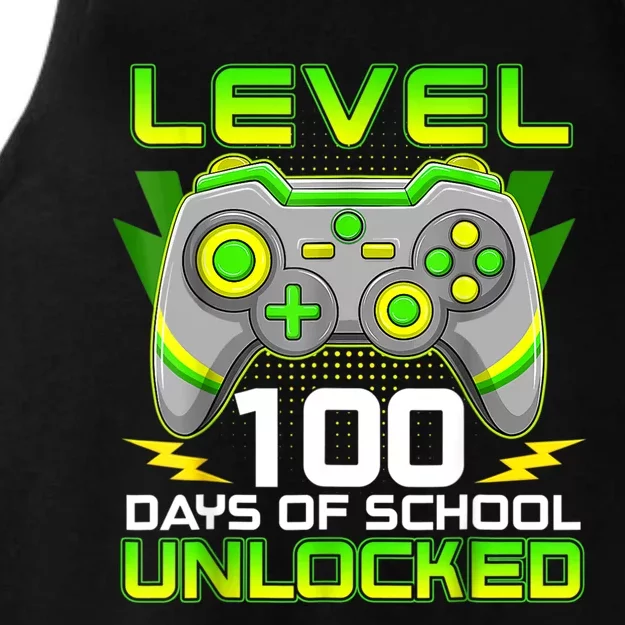 Level 100 Days Of School Unlocked Gamer Video Games Ladies Tri-Blend Wicking Tank