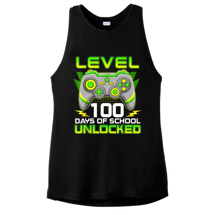 Level 100 Days Of School Unlocked Gamer Video Games Ladies Tri-Blend Wicking Tank