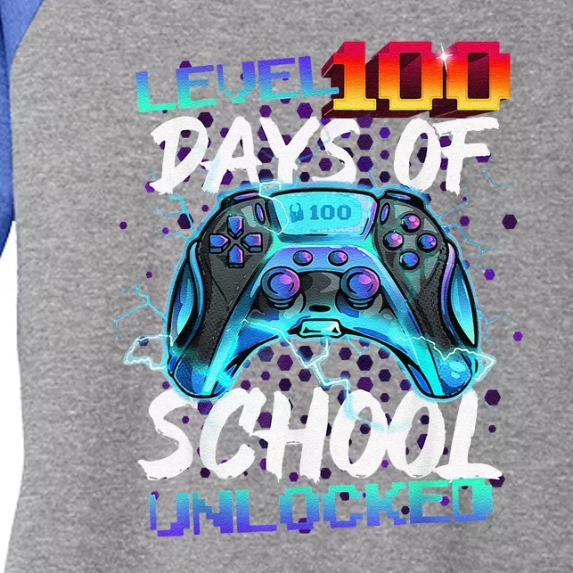 Level 100 Days Of School Unlocked Gamer Women's Tri-Blend 3/4-Sleeve Raglan Shirt