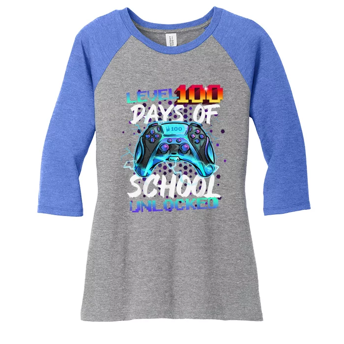 Level 100 Days Of School Unlocked Gamer Women's Tri-Blend 3/4-Sleeve Raglan Shirt