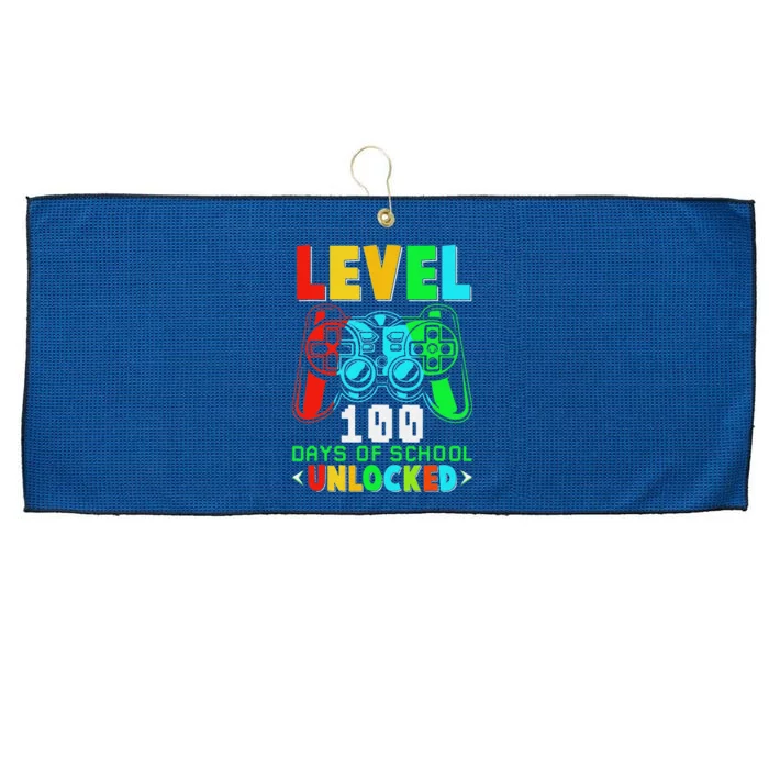 Level 100 Days Of School Unlocked Gamer Video Games Large Microfiber Waffle Golf Towel