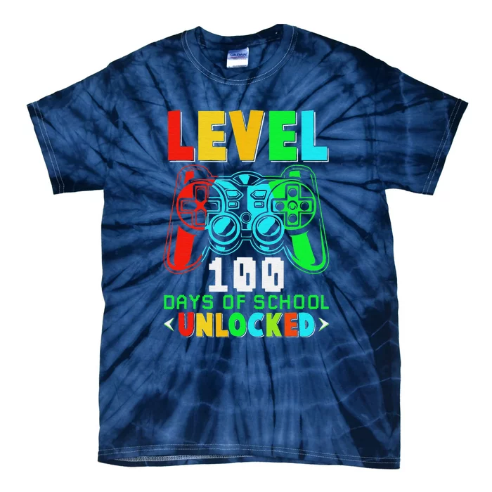 Level 100 Days Of School Unlocked Gamer Video Games Tie-Dye T-Shirt