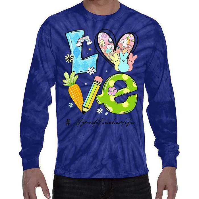 Love 1st Grade Teacher Matching Easter Day Women Funny Tie-Dye Long Sleeve Shirt