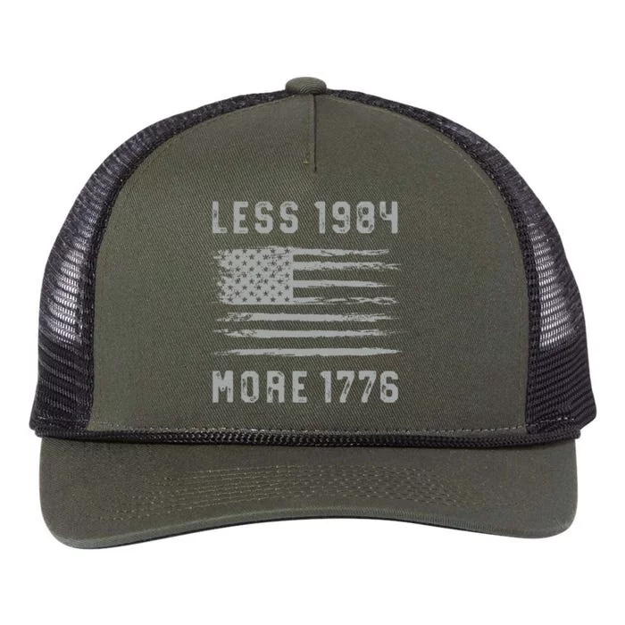 Less 1984 More 1776 Grunge Flag Free Speech First Amendment Retro Rope Trucker Hat Cap