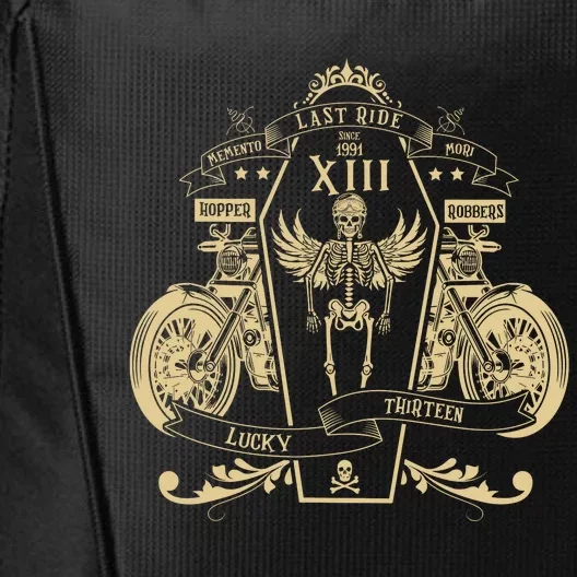 Lucky 13 Thirteen Memento Mori Last Ride Skeleton Biker City Backpack