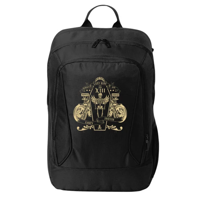 Lucky 13 Thirteen Memento Mori Last Ride Skeleton Biker City Backpack