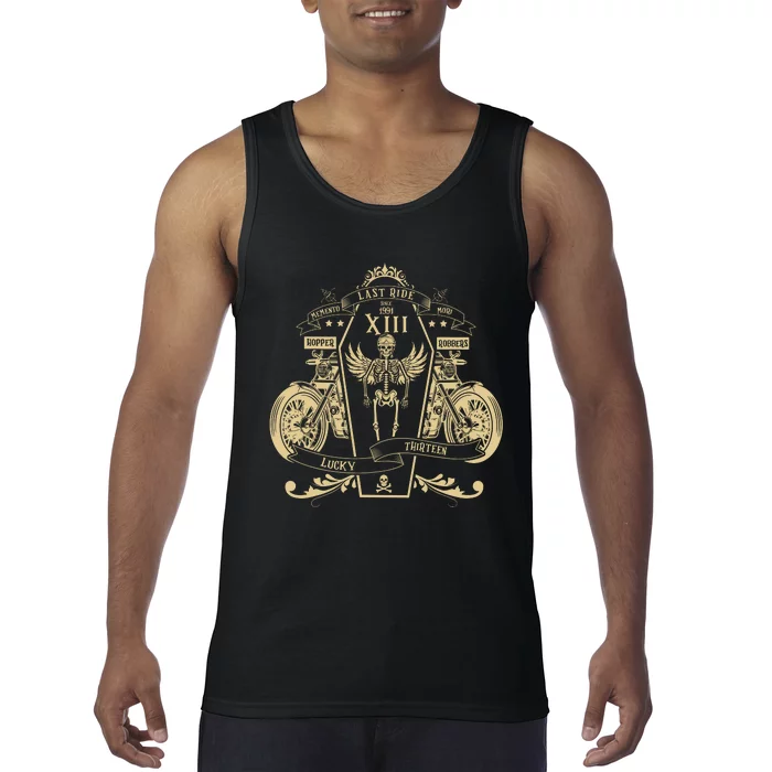 Lucky 13 Thirteen Memento Mori Last Ride Skeleton Biker Tank Top