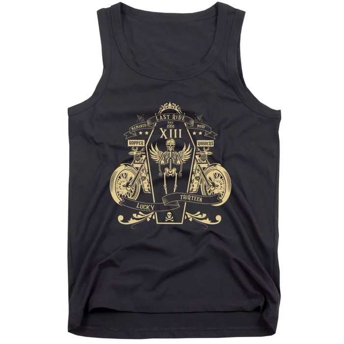 Lucky 13 Thirteen Memento Mori Last Ride Skeleton Biker Tank Top