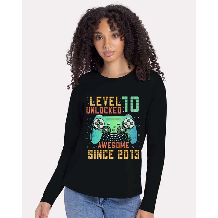 Level 10 Unlocked 10th Birthday 10 Year Old Boy Gifts Gamer Womens Cotton Relaxed Long Sleeve T-Shirt