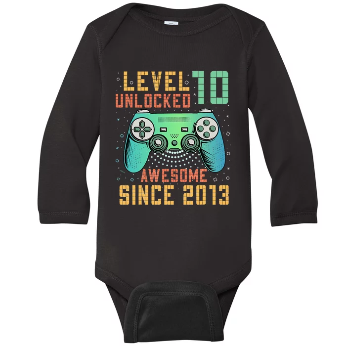 Level 10 Unlocked 10th Birthday 10 Year Old Boy Gifts Gamer Baby Long Sleeve Bodysuit