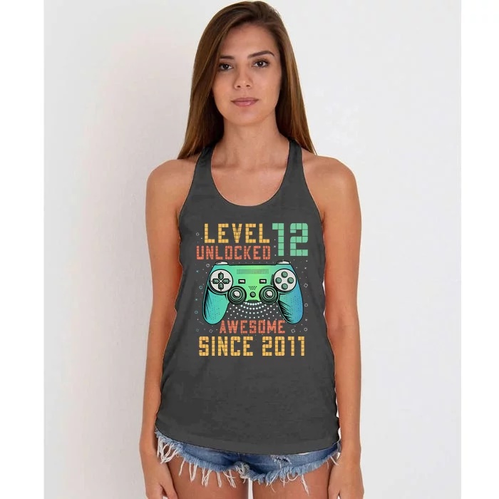 Level 12 Unlocked 12th Birthday 12 Year Old Boy Gifts Gamer Women's Knotted Racerback Tank