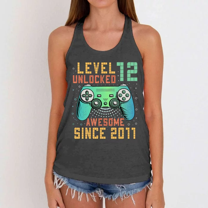 Level 12 Unlocked 12th Birthday 12 Year Old Boy Gifts Gamer Women's Knotted Racerback Tank