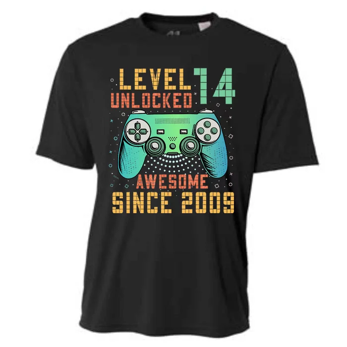 Level 14 Unlocked 14th Birthday 14 Year Old Boy Gifts Gamer Cooling Performance Crew T-Shirt