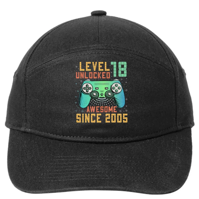 Level 18 Unlocked 18th Birthday 18 Year Old Boy Gifts Gamer 7-Panel Snapback Hat