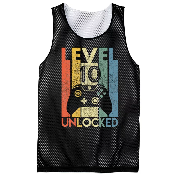 Level 10 Unlocked Funny Video Gamer 10th Birthday Mesh Reversible Basketball Jersey Tank