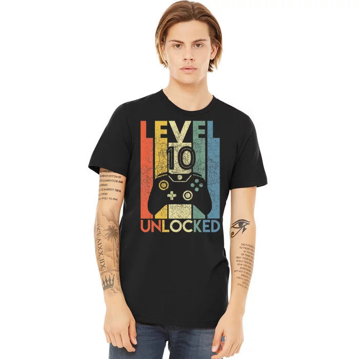 Level 10 Unlocked Funny Video Gamer 10th Birthday Premium T-Shirt