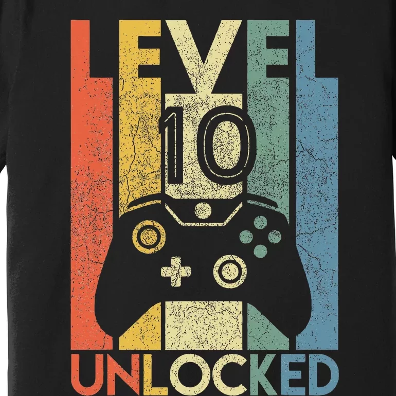 Level 10 Unlocked Funny Video Gamer 10th Birthday Premium T-Shirt