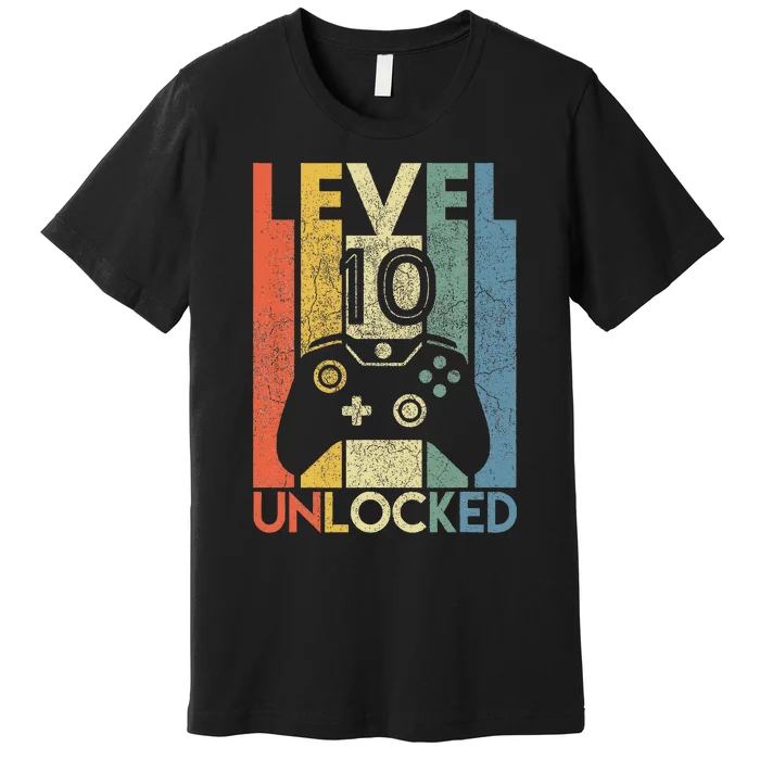 Level 10 Unlocked Funny Video Gamer 10th Birthday Premium T-Shirt