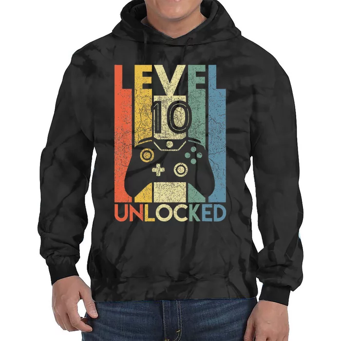 Level 10 Unlocked Funny Video Gamer 10th Birthday Tie Dye Hoodie