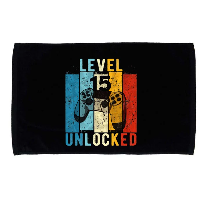 Level 15 Unlocked Video Gamer 15 Year Old 15th Birthday Gift Microfiber Hand Towel