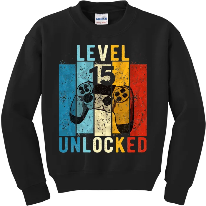 Level 15 Unlocked Video Gamer 15 Year Old 15th Birthday Gift Kids Sweatshirt