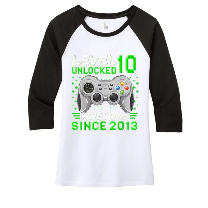 Level 10 Unlocked Awesome 2013 Funny Gamer 10th Birthday Women's Tri-Blend 3/4-Sleeve Raglan Shirt