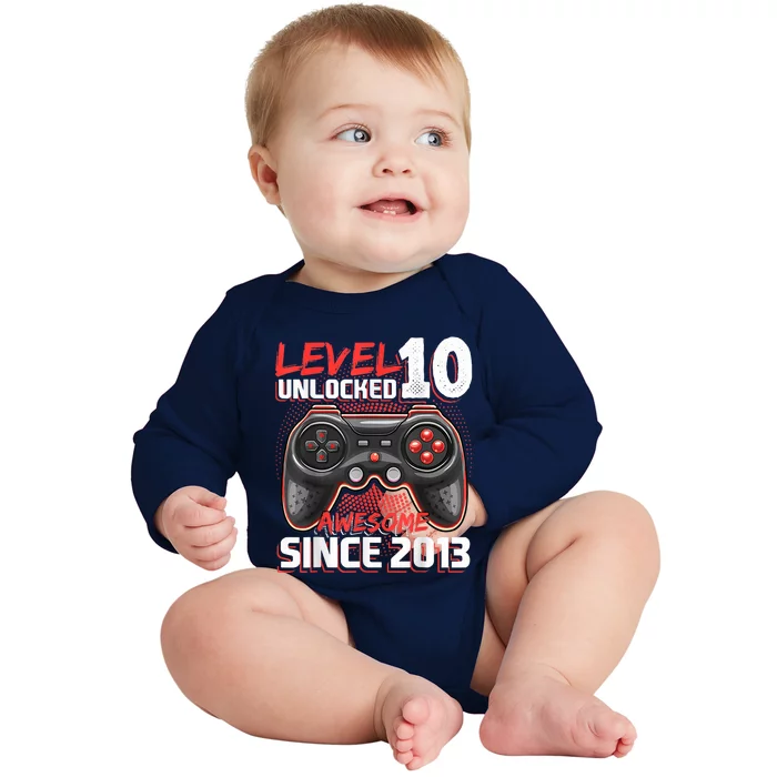 Level 10 Unlocked Awesome 2013 Video Game 10th Birthday Boy Baby Long Sleeve Bodysuit