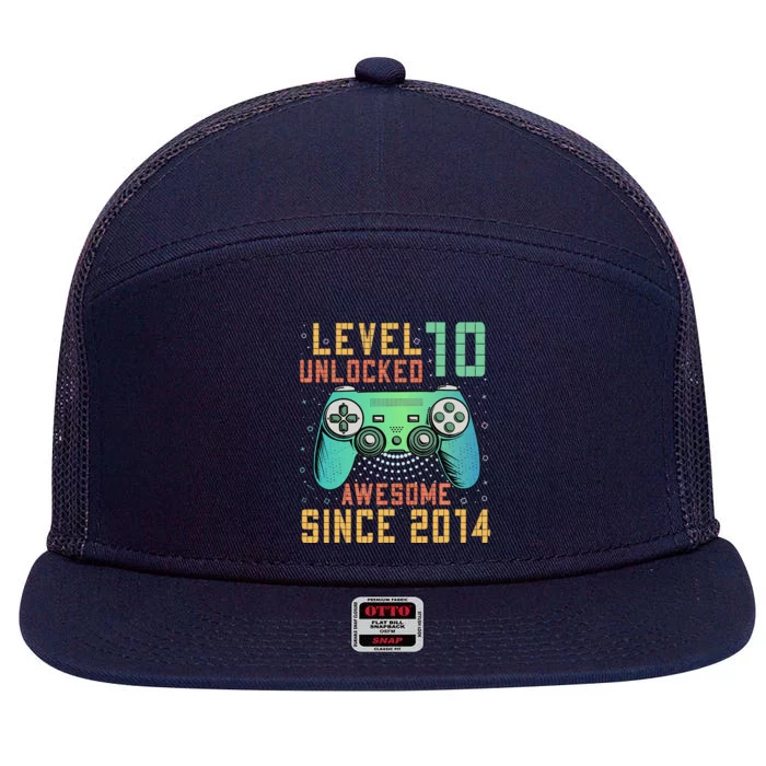 Level 10 Unlocked 10th Birthday 10 Year Old Gifts Gamer Bday 7 Panel Mesh Trucker Snapback Hat