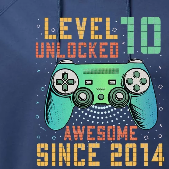 Level 10 Unlocked 10th Birthday 10 Year Old Gifts Gamer Bday Performance Fleece Hoodie