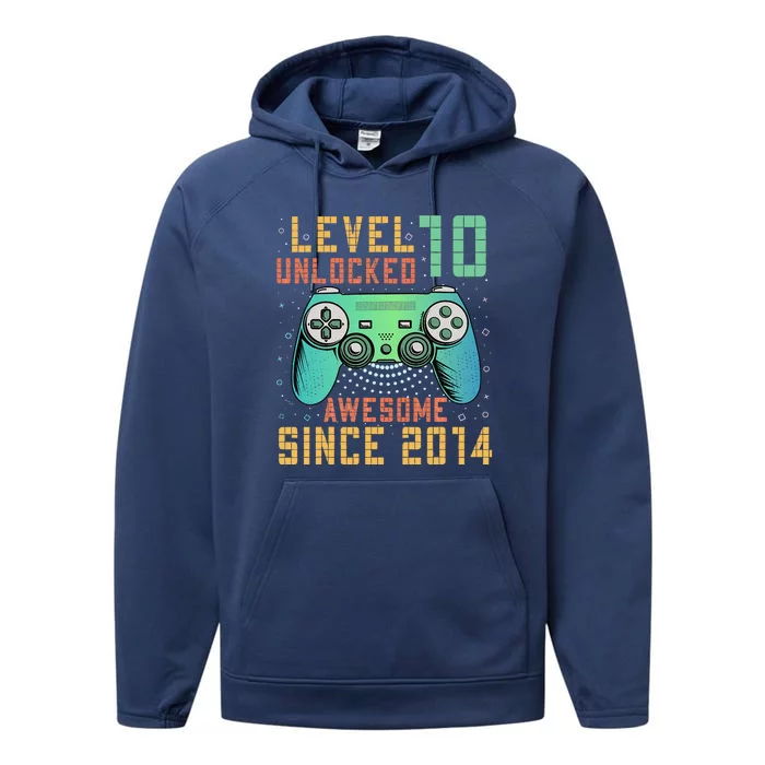 Level 10 Unlocked 10th Birthday 10 Year Old Gifts Gamer Bday Performance Fleece Hoodie