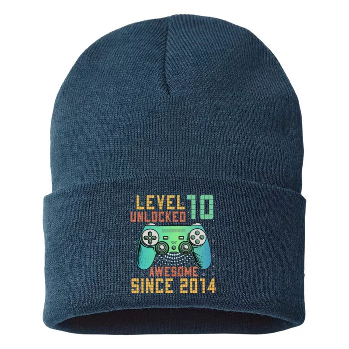 Level 10 Unlocked 10th Birthday 10 Year Old Gifts Gamer Bday Sustainable Knit Beanie