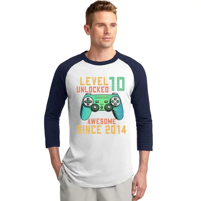 Level 10 Unlocked 10th Birthday 10 Year Old Gifts Gamer Bday Baseball Sleeve Shirt