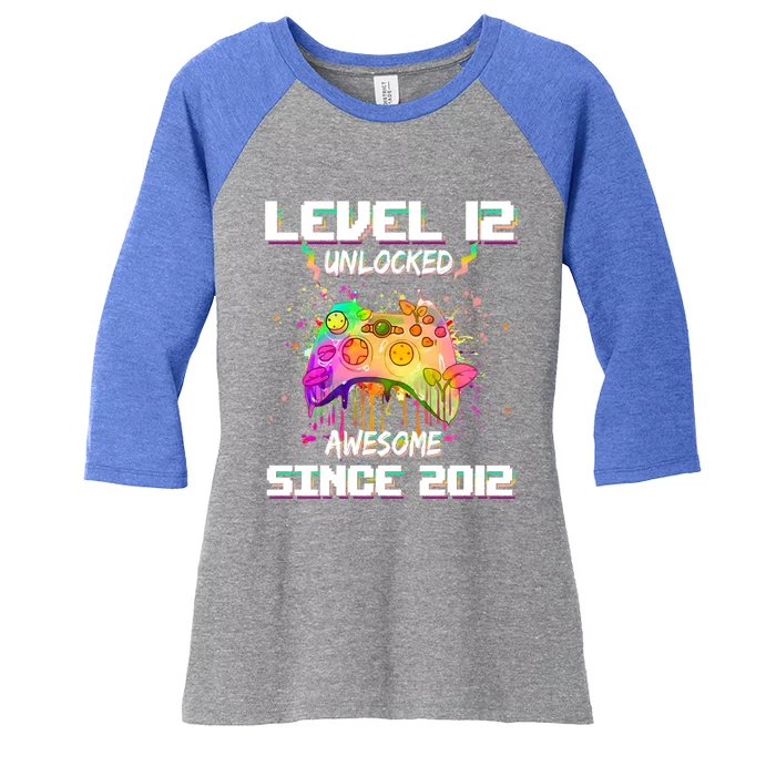 Level 12 Unlocked Video Game 12th Birthday Gamer Funny Gift Meaningful Gift Women's Tri-Blend 3/4-Sleeve Raglan Shirt