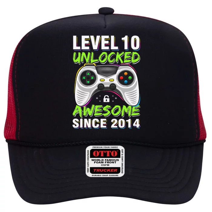 Level 10 Unlocked Awesome Since 2014 10th Birthday Gaming High Crown Mesh Trucker Hat