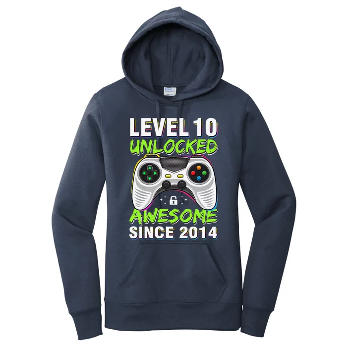 Level 10 Unlocked Awesome Since 2014 10th Birthday Gaming Women's Pullover Hoodie