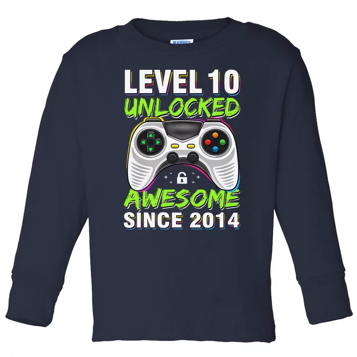 Level 10 Unlocked Awesome Since 2014 10th Birthday Gaming Toddler Long Sleeve Shirt