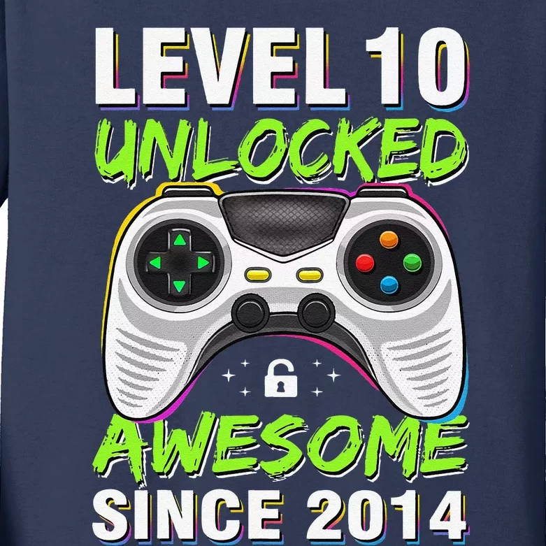 Level 10 Unlocked Awesome Since 2014 10th Birthday Gaming Kids Long Sleeve Shirt